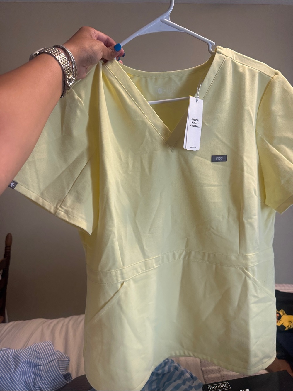 Figs Pale Yellow V-Neck Scrub Top